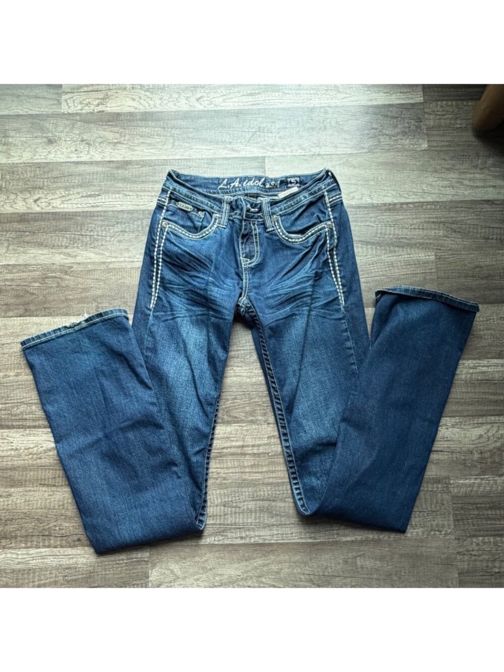 L.A. Idol Womens Embellished Bootcut Jeans Size 5 W29 L34 Blue Denim